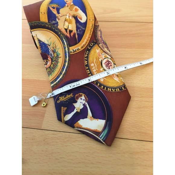 Byblos Brown Brewing Co Beer Pattern 100% Italian Silk Men’s Tie EUC - Picture 2 of 7